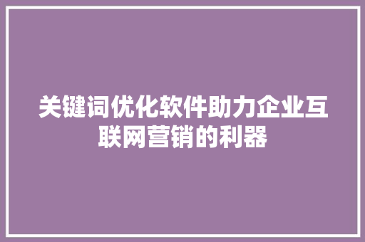关键词优化软件助力企业互联网营销的利器