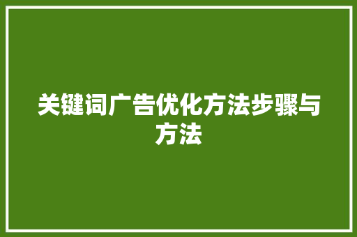关键词广告优化方法步骤与方法
