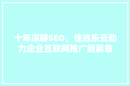 十年深耕SEO，佳选乐云助力企业互联网推广新篇章