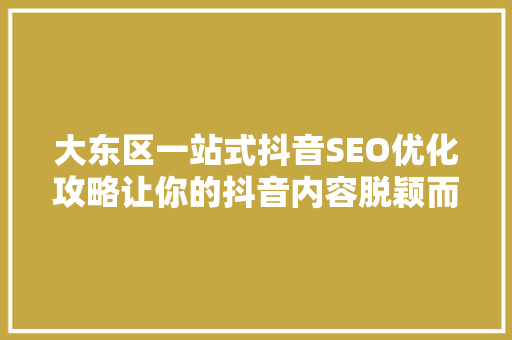 大东区一站式抖音SEO优化攻略让你的抖音内容脱颖而出