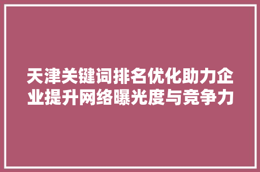 天津关键词排名优化助力企业提升网络曝光度与竞争力