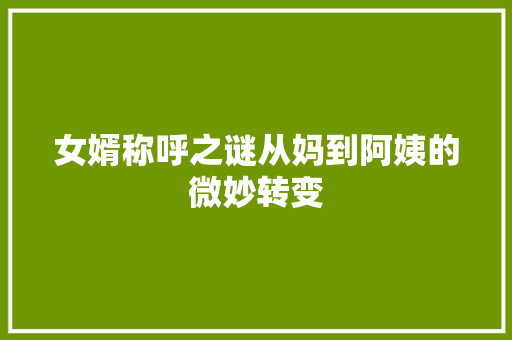 女婿称呼之谜从妈到阿姨的微妙转变