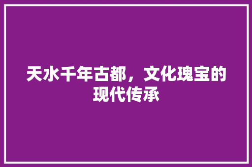 天水千年古都，文化瑰宝的现代传承