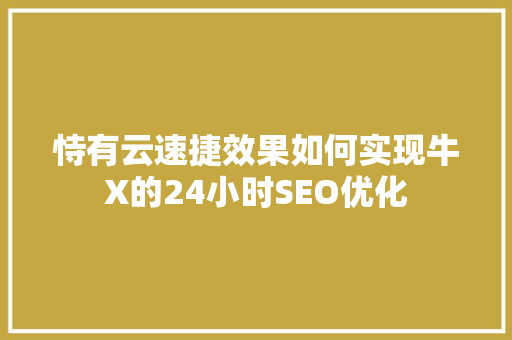 恃有云速捷效果如何实现牛X的24小时SEO优化