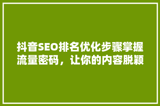 抖音SEO排名优化步骤掌握流量密码，让你的内容脱颖而出