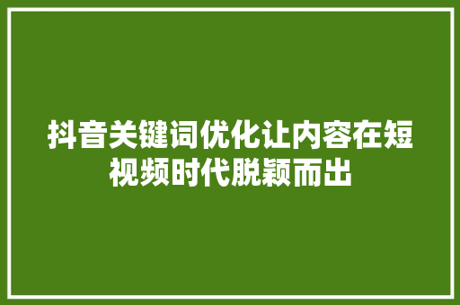 抖音关键词优化让内容在短视频时代脱颖而出