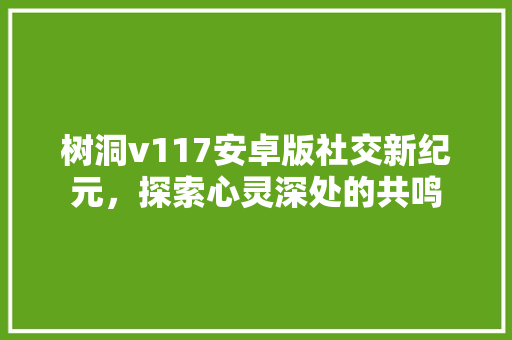 树洞v117安卓版社交新纪元，探索心灵深处的共鸣