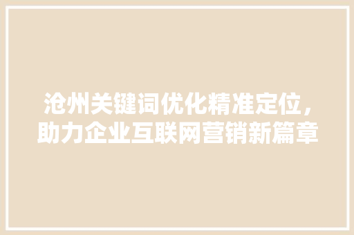 沧州关键词优化精准定位，助力企业互联网营销新篇章