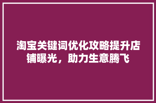 淘宝关键词优化攻略提升店铺曝光，助力生意腾飞