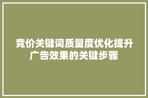 竞价关键词质量度优化提升广告效果的关键步骤
