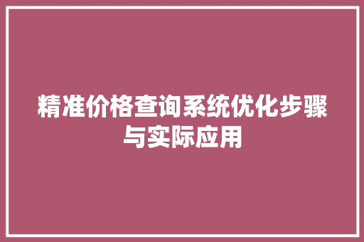 精准价格查询系统优化步骤与实际应用