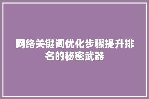 网络关键词优化步骤提升排名的秘密武器