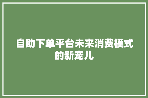 自助下单平台未来消费模式的新宠儿