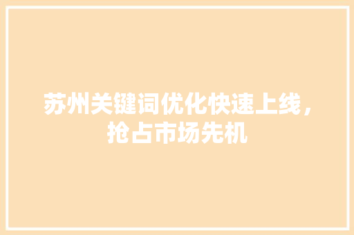 苏州关键词优化快速上线，抢占市场先机