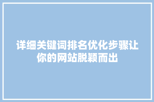 详细关键词排名优化步骤让你的网站脱颖而出