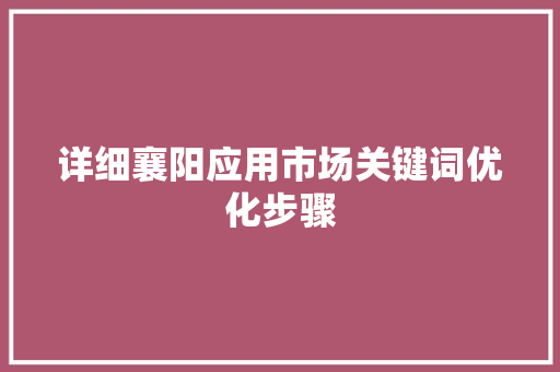 详细襄阳应用市场关键词优化步骤