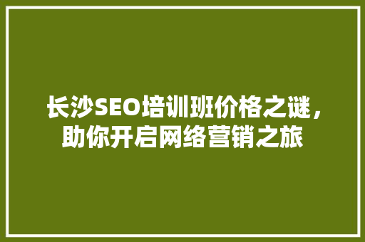 长沙SEO培训班价格之谜，助你开启网络营销之旅