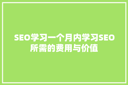 SEO学习一个月内学习SEO所需的费用与价值