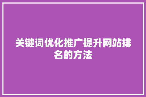 关键词优化推广提升网站排名的方法