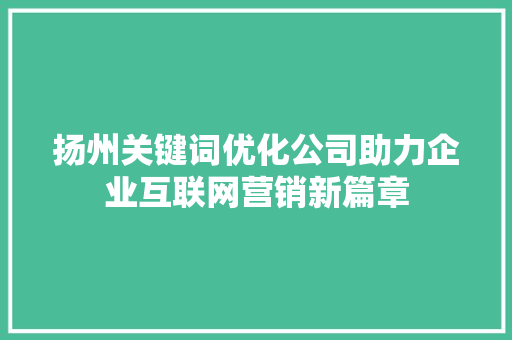 扬州关键词优化公司助力企业互联网营销新篇章