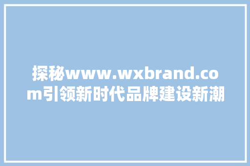 探秘www.wxbrand.com引领新时代品牌建设新潮流