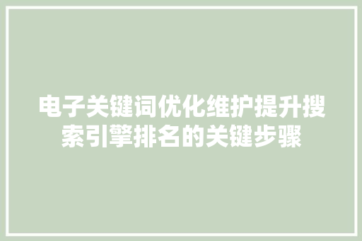 电子关键词优化维护提升搜索引擎排名的关键步骤