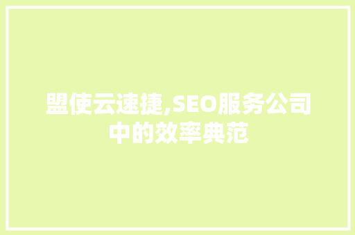 盟使云速捷,SEO服务公司中的效率典范