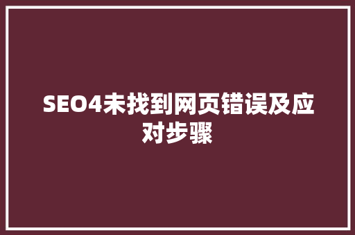 SEO4未找到网页错误及应对步骤