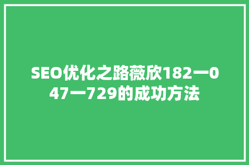 SEO优化之路薇欣182一047一729的成功方法