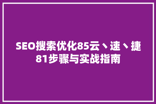 SEO搜索优化85云丶速丶捷81步骤与实战指南