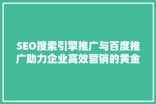 SEO搜索引擎推广与百度推广助力企业高效营销的黄金法则