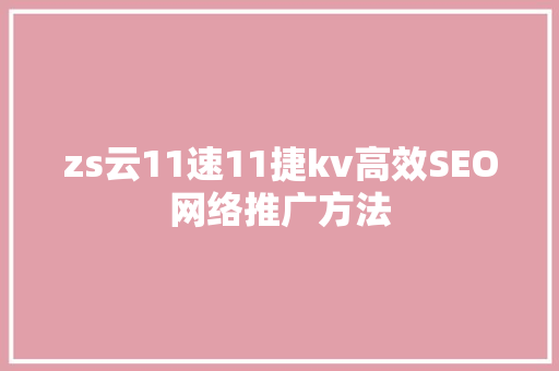 zs云11速11捷kv高效SEO网络推广方法