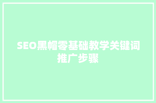 SEO黑帽零基础教学关键词推广步骤