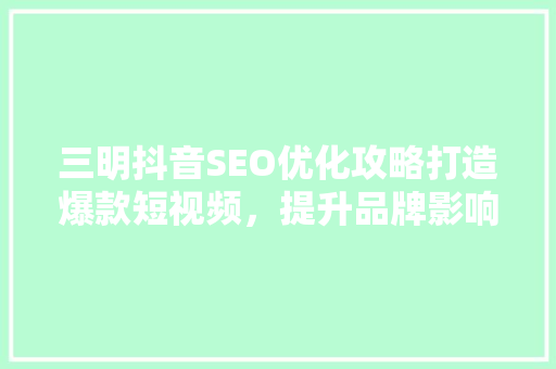 三明抖音SEO优化攻略打造爆款短视频，提升品牌影响力