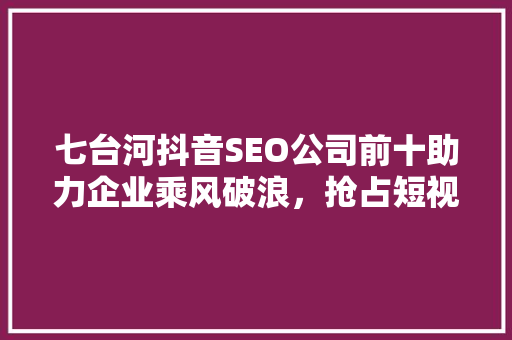 七台河抖音SEO公司前十助力企业乘风破浪，抢占短视频流量高地