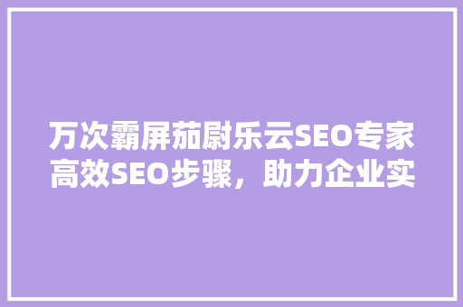 万次霸屏茄尉乐云SEO专家高效SEO步骤，助力企业实现网络霸屏