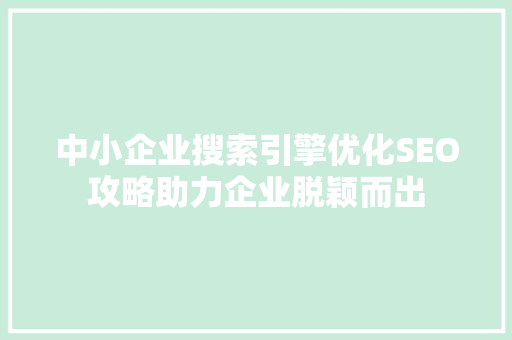 中小企业搜索引擎优化SEO攻略助力企业脱颖而出