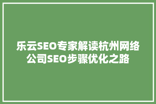 乐云SEO专家解读杭州网络公司SEO步骤优化之路