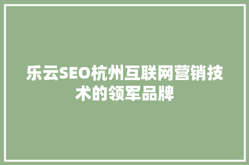 乐云SEO杭州互联网营销技术的领军品牌