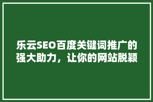 乐云SEO百度关键词推广的强大助力，让你的网站脱颖而出