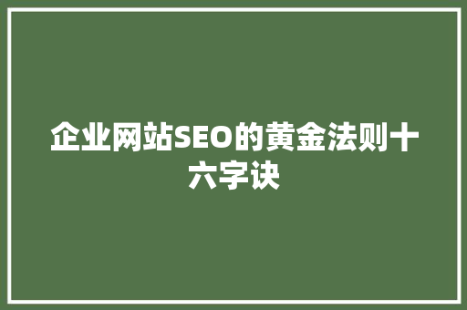 企业网站SEO的黄金法则十六字诀