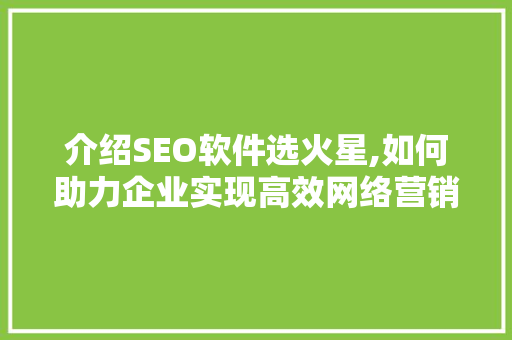 介绍SEO软件选火星,如何助力企业实现高效网络营销