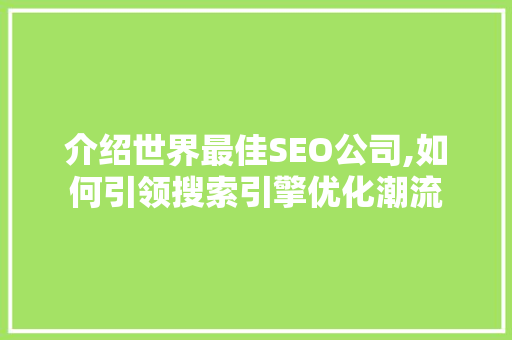 介绍世界最佳SEO公司,如何引领搜索引擎优化潮流