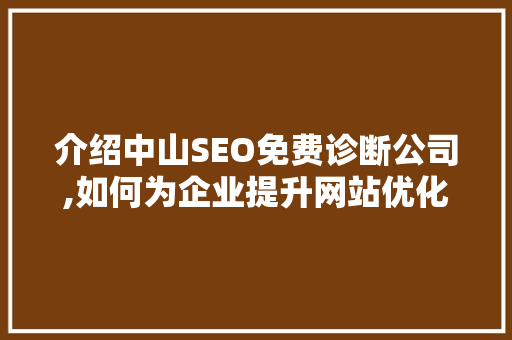 介绍中山SEO免费诊断公司,如何为企业提升网站优化效果