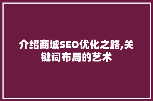 介绍商城SEO优化之路,关键词布局的艺术