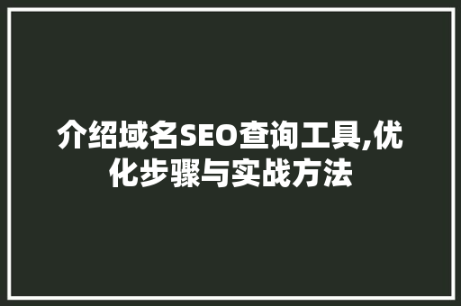 介绍域名SEO查询工具,优化步骤与实战方法