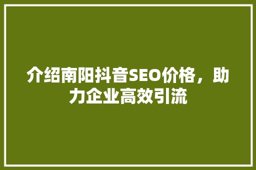 介绍南阳抖音SEO价格，助力企业高效引流