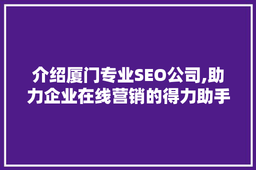 介绍厦门专业SEO公司,助力企业在线营销的得力助手