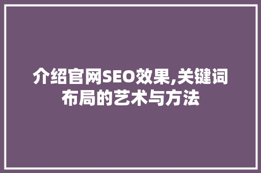 介绍官网SEO效果,关键词布局的艺术与方法