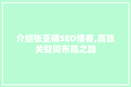 介绍张亚楠SEO博客,高效关键词布局之路
